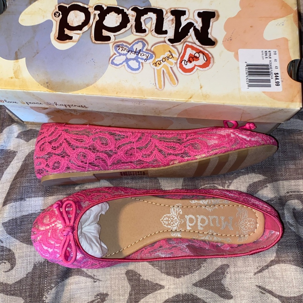 NIB Mudd pink lace ballerina flats 8.5